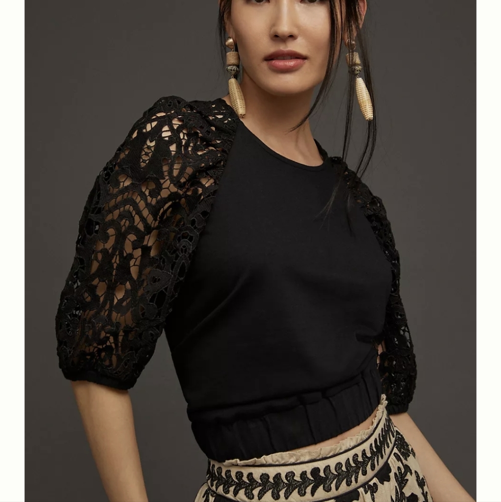 XS DOLAN Lace-Sleeve Sweatshirt